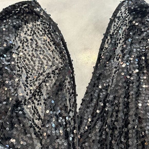 Missguided Surplice Wrap Long Sleeve Back Zip Sequin Jumpsuit Black Medium - Picture 11 of 11